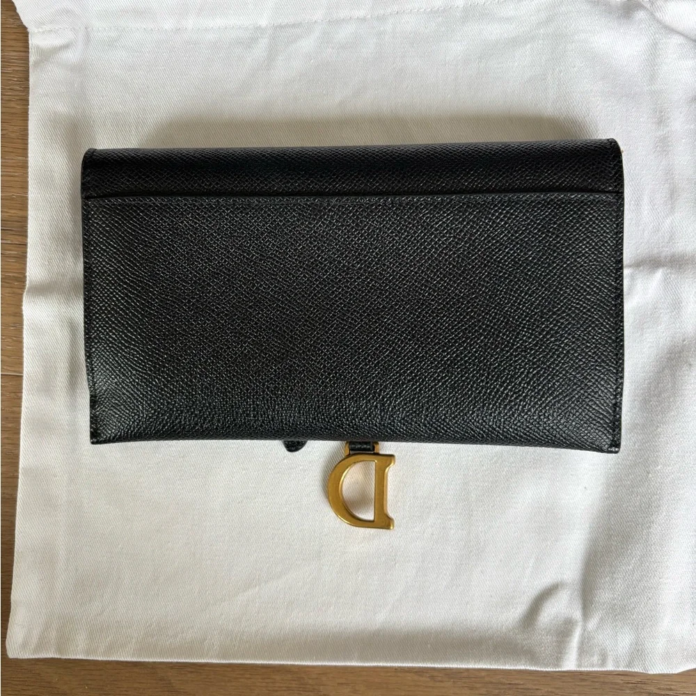 Dior Black Leather Wallet Trio with Gold Chain and D Charm